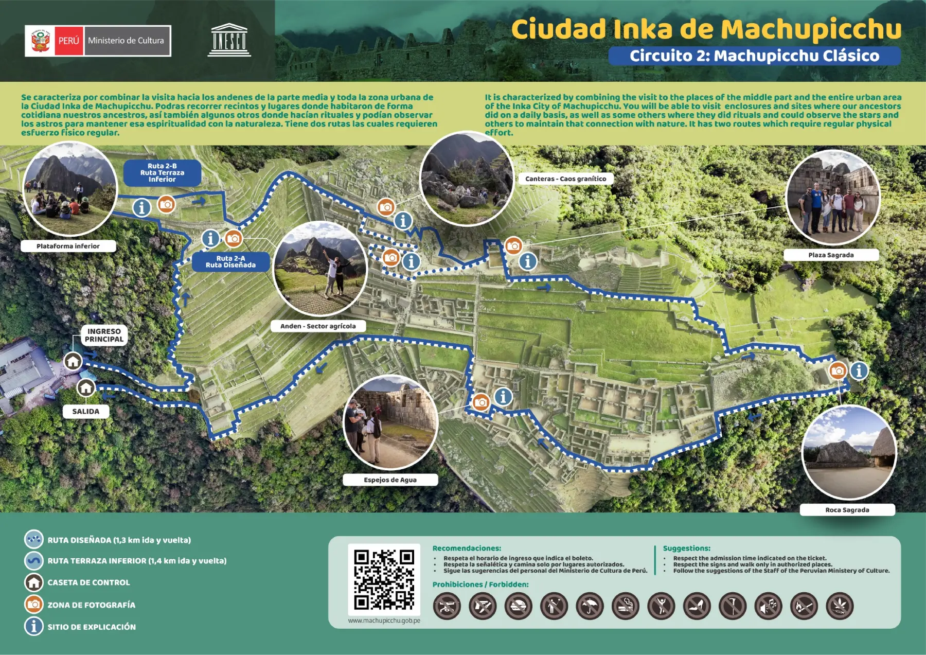 Official map of Machu Picchu Circuit 2 Classic