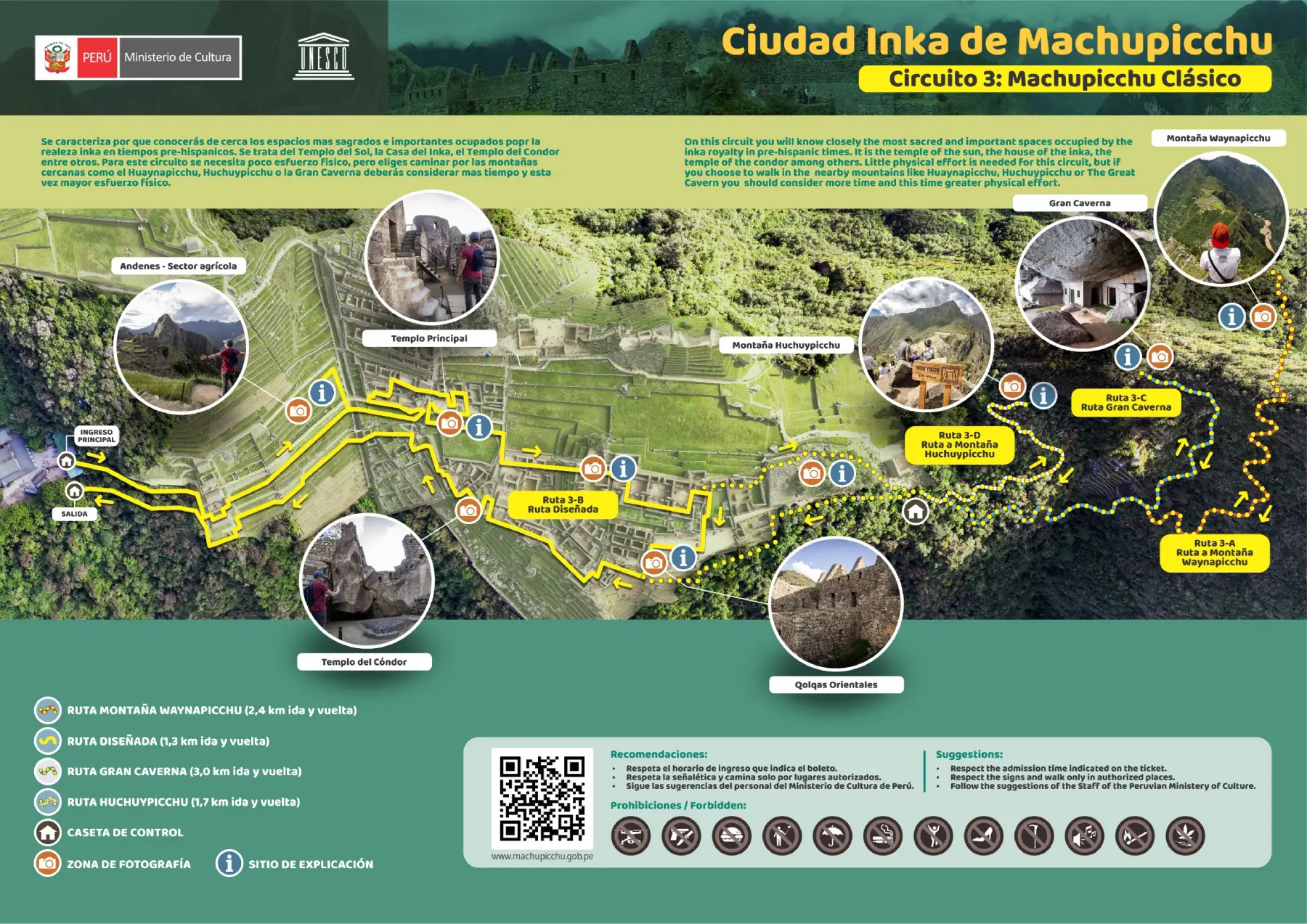 Official map of Machu Picchu Circuit 3 Royal