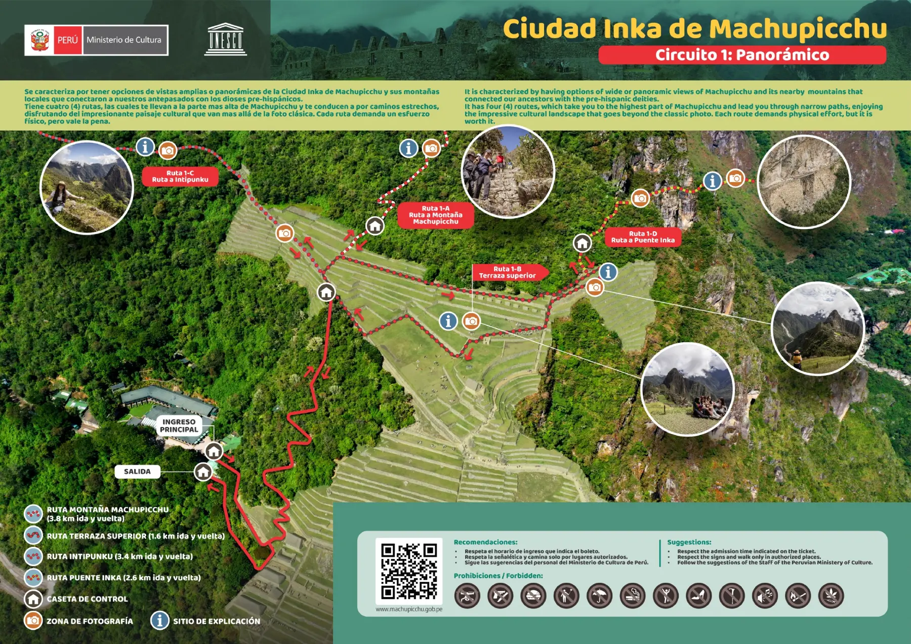 Official map of Machu Picchu Circuit 1 Panoramic
