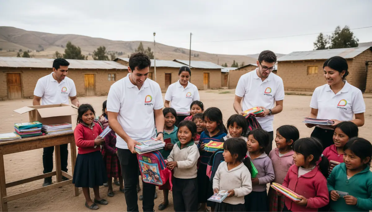 Distribution of educational materials and backpacks in a rural community
