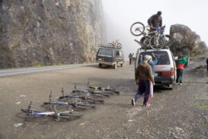 Cycling the Death Road “yungas” in La Paz, Bolivia.