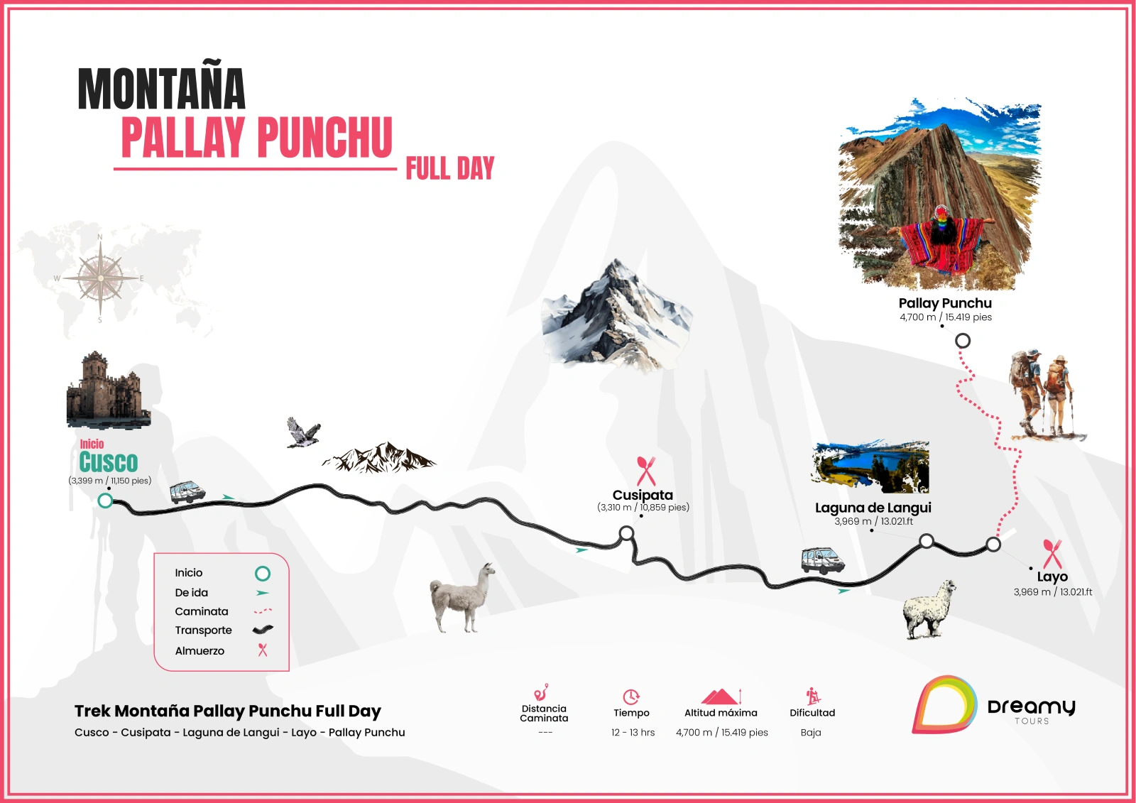 Mapa del Trek Montaña Pallay Punchu Full Day