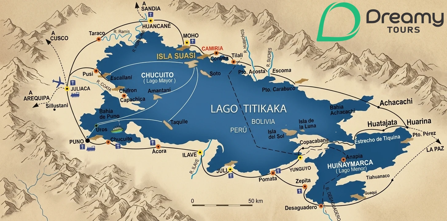 Mapa del lago Titicaca